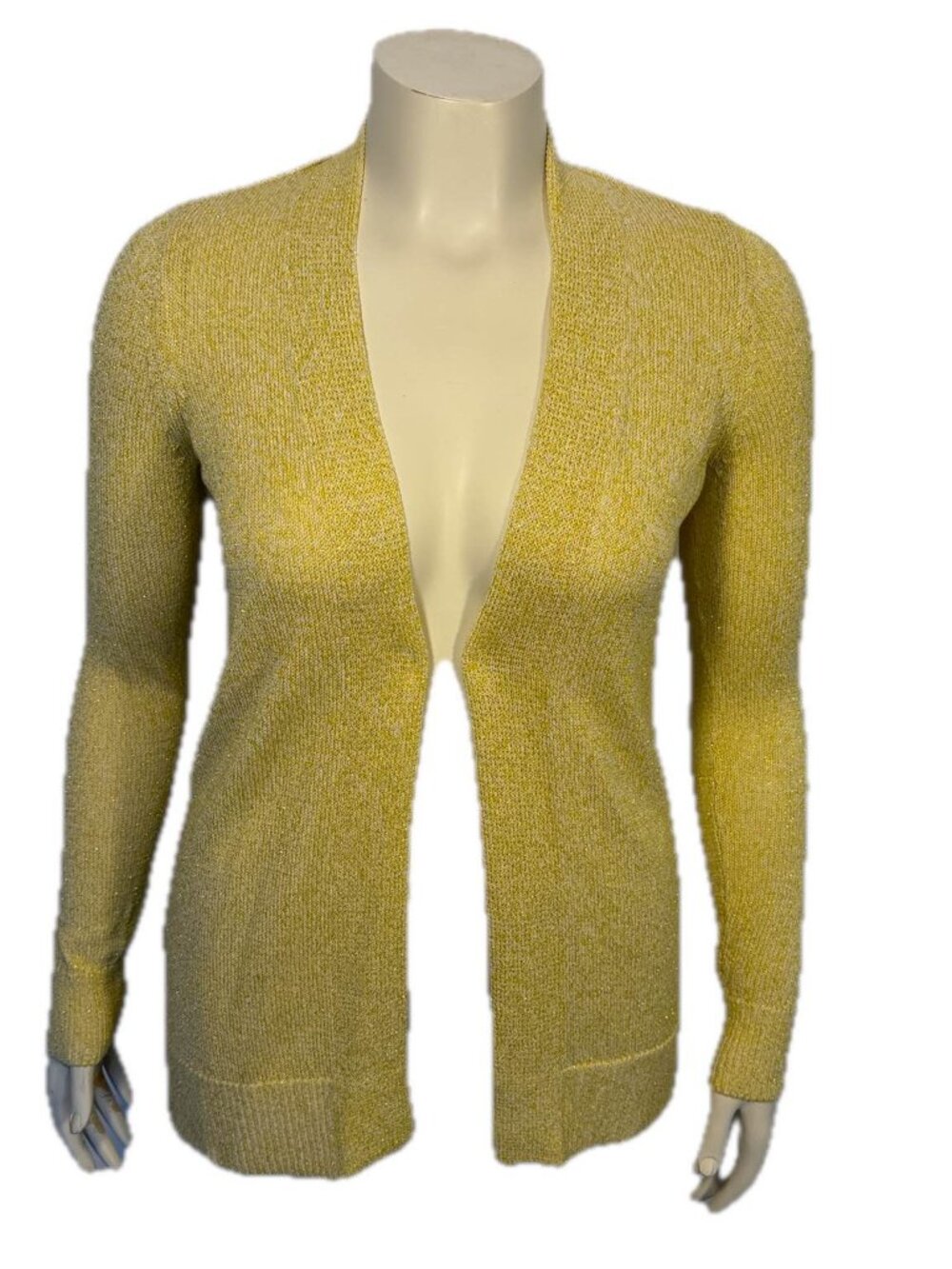 Loft Gold White Women's XS Gold Metallic Open Cardigan Sweater Cotton
